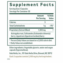 Supplement Facts label for Gaia Herbs 3-in-1 Immune Formula showing serving size, nutritional information, and ingredient lis