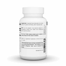 White capsule bottle with white lid and printed label showing usage instructions and product information.