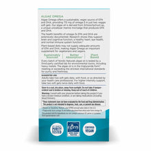 Nordic Naturals Algae Omega supplement bottle box with product information and certification badges on teal and white backgro