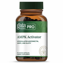 Gaia Herbs Pro AMPK Activator bottle containing 90 dark vegan capsules with green cap and white label.