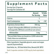 Supplement Facts label for Ashwagandha 700 by Gaia Herbs Pro showing serving size, ingredients, and nutritional information.
