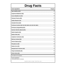 A Drug Facts label lists nineteen active homeopathic ingredients with potencies, plus demineralized water and 25% ethanol as inactive ingredients.