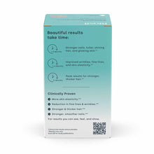 Turquoise BioSil Advanced Collagen Generator box showing timeline benefits, clinically proven claims, and QR code on back pan