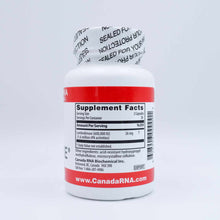 White bottle with red band and white seal-strip top containing Boluoke supplement capsules by Canada RNA Biochemical.