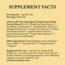 Supplement Facts label for Citrus Bitters showing serving size, herbal extract blend ingredients, and usage instructions on c