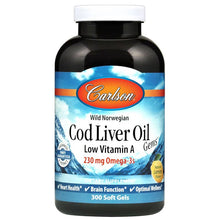 Cod Liver Oil Omega-3s Low Vitamin A Formula with Natural Lemon Flavor, 300 Softgels, by Carlson Labs