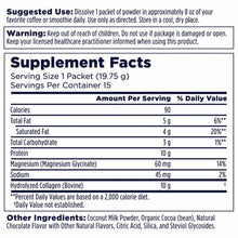 Supplement Facts label for collagen creamer stick packs showing nutrition information, ingredients, and usage instructions.