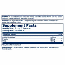 Supplement Facts label for Solaray Creatine with Shilajit powder showing serving size, ingredients, and usage directions.