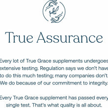 True Assurance logo with leaf design and text about supplement testing standards.