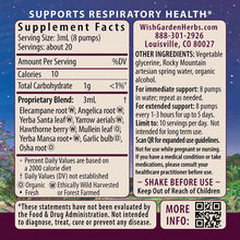 Wishgarden Herbs Deep Lung supplement bottle label showing supplement facts, ingredient list, and usage instructions on blue