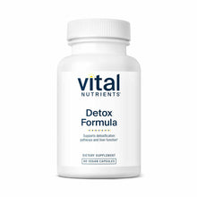 White bottle of Vital Nutrients Detox Formula dietary supplement with white screw cap, containing 60 vegan capsules.