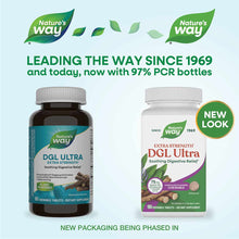 Nature's Way DGL Ultra chocolate-flavored chewable tablets in dark glass and white bottles, 90-count dietary supplement.