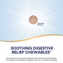 Brown chewable tablet labeled "Chocolate Flavored" for digestive relief by Nature's Way.