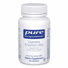 White bottle of Pure Encapsulations Digestive Enzymes Ultra dietary supplement containing 90 capsules with white screw cap.