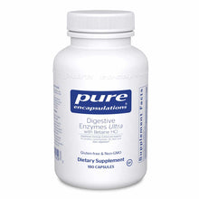 White bottle of Pure Encapsulations Digestive Enzymes Ultra with Betaine HCl dietary supplement containing 180 capsules.