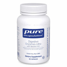 White bottle of Pure Encapsulations Digestive Enzymes Ultra with Betaine HCl, 90 capsules, labeled as gluten-free and non-GMO