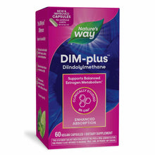 Nature's Way DIM-plus supplement bottle with magenta and blue packaging, containing 60 vegan capsules.