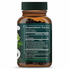 Amber glass bottle with green cap containing dark capsules and Supplement Facts label listing Echinacea and Goldenseal herbal