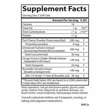 Supplement Facts label for Enhanced Mobility soft gels listing ingredients including tart cherry, turmeric extract, ginger ex