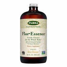 Dark amber glass bottle with silver screw cap containing Flor Essence Gentle Cleanse herbal dietary supplement, 32 fl oz.