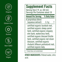 Supplement Facts label for Flora Flor Essence herbal cleanse with organic, gluten-free, kosher, non-GMO, vegan certifications