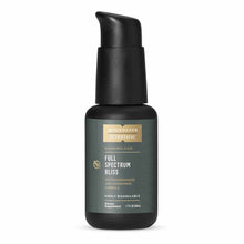 Black pump bottle with green and gold label reading "Quicksilver Scientific Full Spectrum Bliss" nanoemulsion dietary supplem
