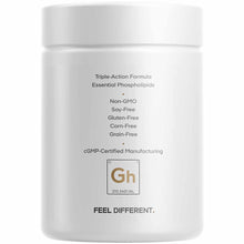 White cylindrical supplement bottle with white cap labeled "Triple-Action Formula Essential Phospholipids" and cGMP-Certified