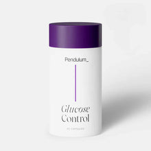 White cylindrical bottle with purple cap labeled "Pendulum_ Glucose Control 60 capsules."