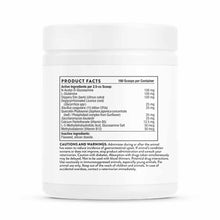 White plastic container with product facts label showing active ingredients and cautions for animal gut health powder.