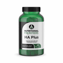 Green bottle of HA Plus dietary supplement by Nutritional Frontiers containing 60 capsules with black screw-top cap.