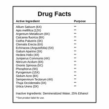 DesBio Healing Support 1 oz bottle label displaying Drug Facts with active and inactive ingredients list.