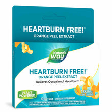 Heartburn Free orange peel extract softgels by Nature's Way, 10 count dietary supplement package with teal and white design.