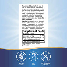 Supplement Facts label for Heartburn Free softgels showing orange peel extract, usage recommendations, and warning informatio