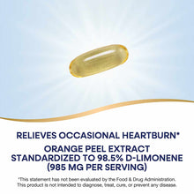 Yellow oval softgel capsule containing orange peel extract supplement.