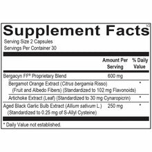 Supplement Facts label showing serving size of 2 capsules, 30 servings per container, with Bergacyn FF proprietary blend and