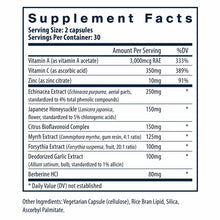 Supplement Facts label for Herbal Biotic capsules listing vitamins, minerals, and herbal extracts including echinacea, garlic