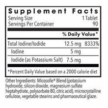 Supplement Facts label for Iodoral tablets listing 12.5 mg total iodine/iodide per serving with 90 servings per container.