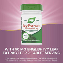 Nature's Way Ivy Extract supplement bottle with green cap containing 90 vegan tablets.