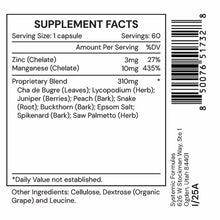 Supplement Facts label for KDIR Fluidren showing 60 capsules with zinc, manganese, and proprietary herbal blend ingredients.