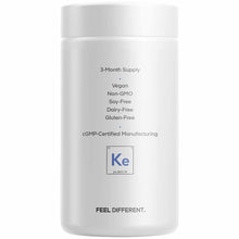 White cylindrical supplement bottle labeled with 3-month supply, vegan, non-GMO, soy-free, dairy-free, gluten-free, and cGMP-