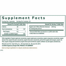 Supplement Facts label for Lion's Mane Pro gummies showing serving size, nutritional information, and organic ingredients.