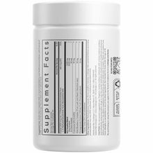 White bottle with "Supplement Facts" label detailing inositol and related ingredients for ovarian health support.