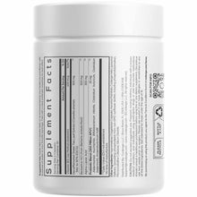 White container of M-Burn Optimized supplement powder with black supplement facts label and white screw-top lid.