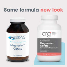 Two bottles of Magnesium Citrate dietary supplement showing old and new packaging designs side by side.