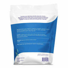 White and blue resealable pouch of Life Flo magnesium and OptiMSM bath flakes with product information and usage directions o