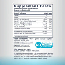 Supplement Facts label showing NeoCell Marine Collagen Peptides and Hyaluronic Acid with vitamins and minerals per serving.