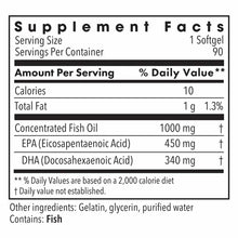 Supplement Facts label for omega-3 fish oil softgels showing 450mg EPA and 340mg DHA per serving.