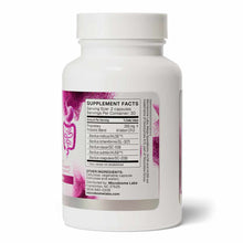 White supplement bottle with purple and pink label showing Supplement Facts, probiotic blend ingredients, and Microbiome Labs
