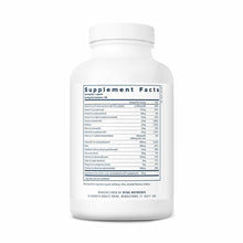 White supplement bottle with white cap and black Supplement Facts label listing multivitamin ingredients.