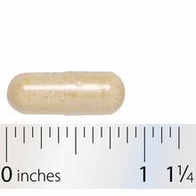 Beige capsule supplement shown next to ruler measuring approximately one inch in length.